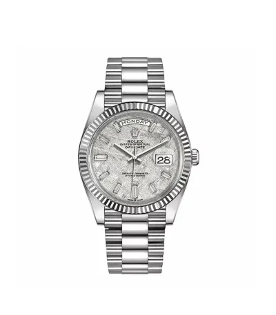 Rolex Day-Date 40 228239-0055 White Gold Fluted Bezel Meteorite Baguette Diamond Dial 40mm