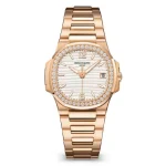 Patek Philippe Nautilus 70101R-011 Silvery Opaline Dial Diamonds-Set Bezel 32Mm 18K Rose Gold